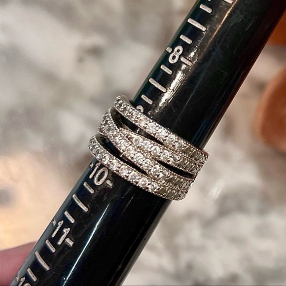 ď¸Beautiful Wide 4 row Crossover Diamond Ring Solid 925 Sterling Silver -See pics - Picture 5 of 17